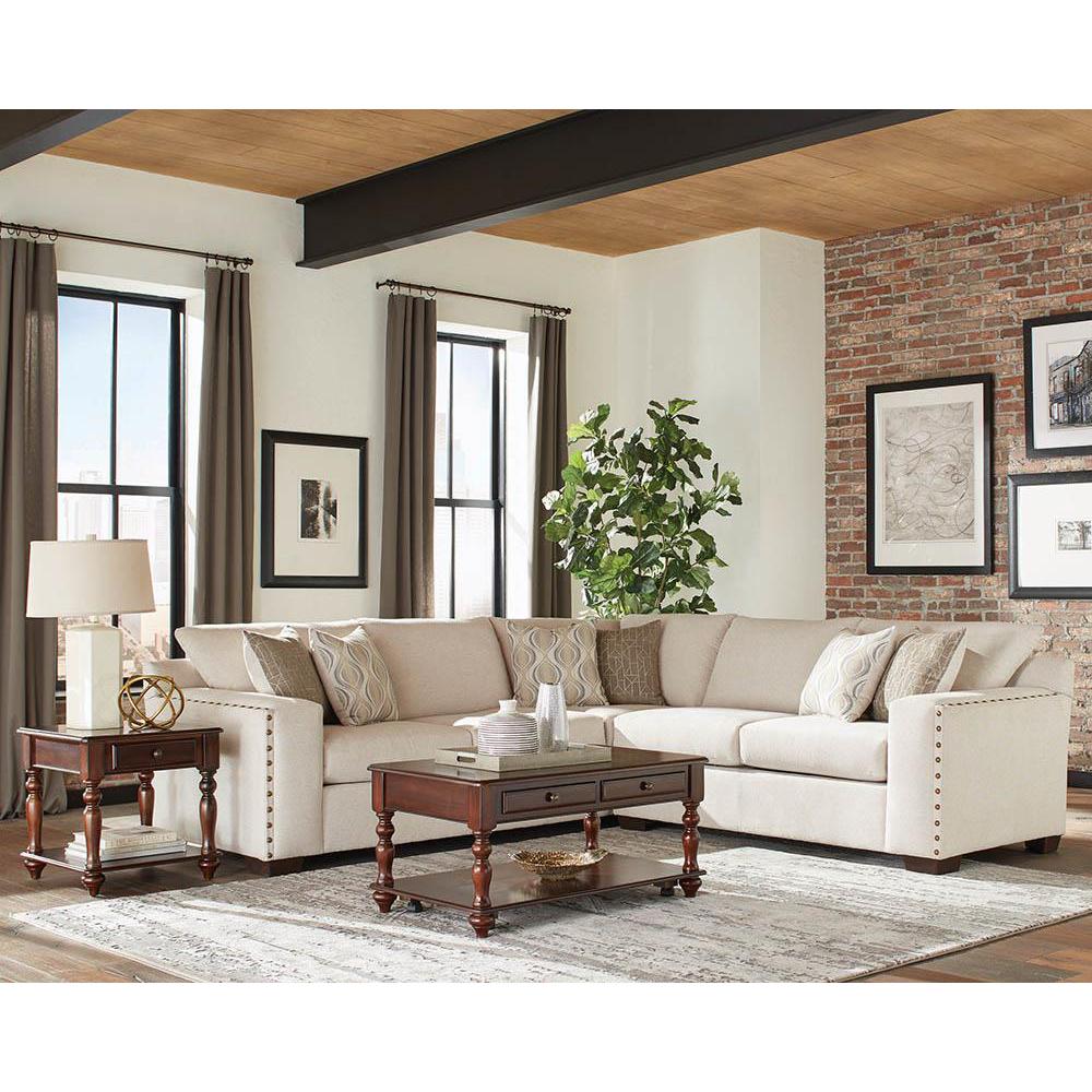 Image of Aria L-Shaped Sectional With Nailhead Oatmeal