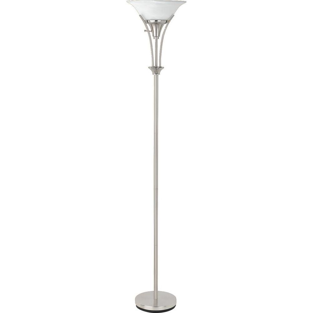Image of Archie Floor Lamp With Frosted Ribbed Shade Brushed Steel