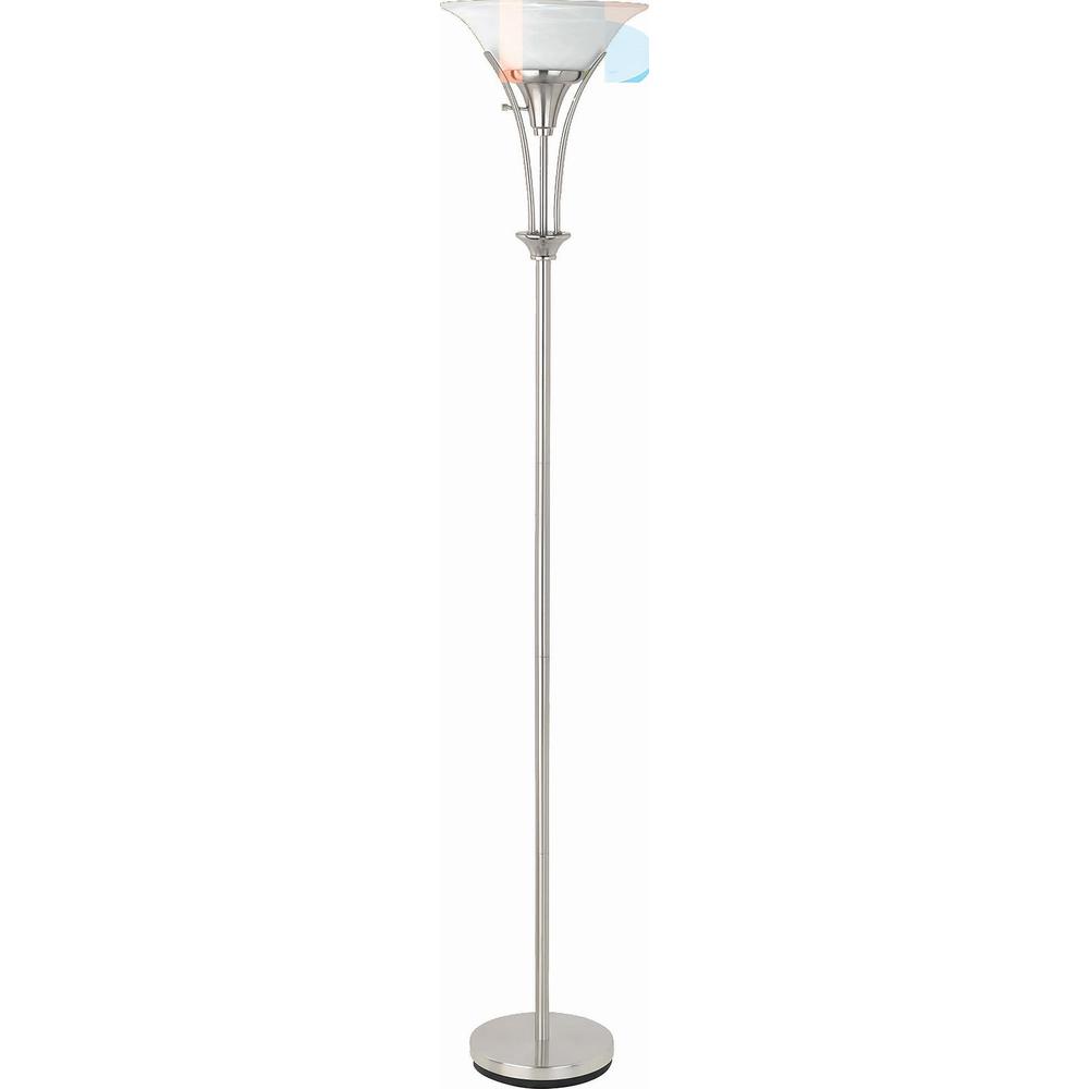 Archie Floor Lamp With Frosted Ribbed Shade Brushed Steel