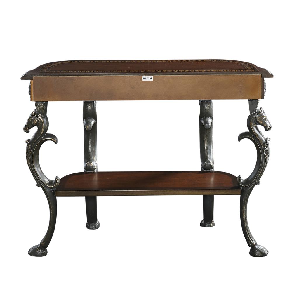 Image of Masterpiece Floral Demilune Console Table With Horse Head, Hoofed-Foot Cast Legs & Display Shelf