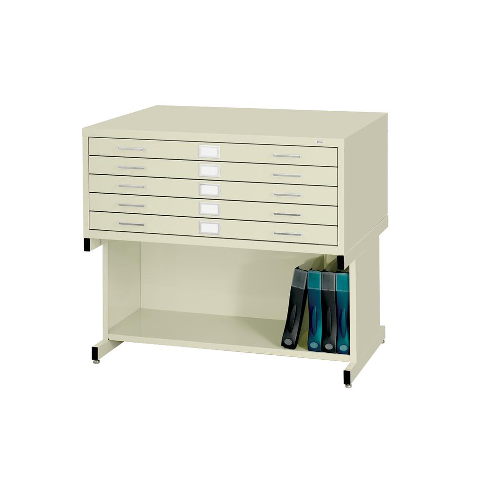 Safco Steel Flat Files & Base - 5-Drawer - Stackable - Sand - Powder Coated - Recycled