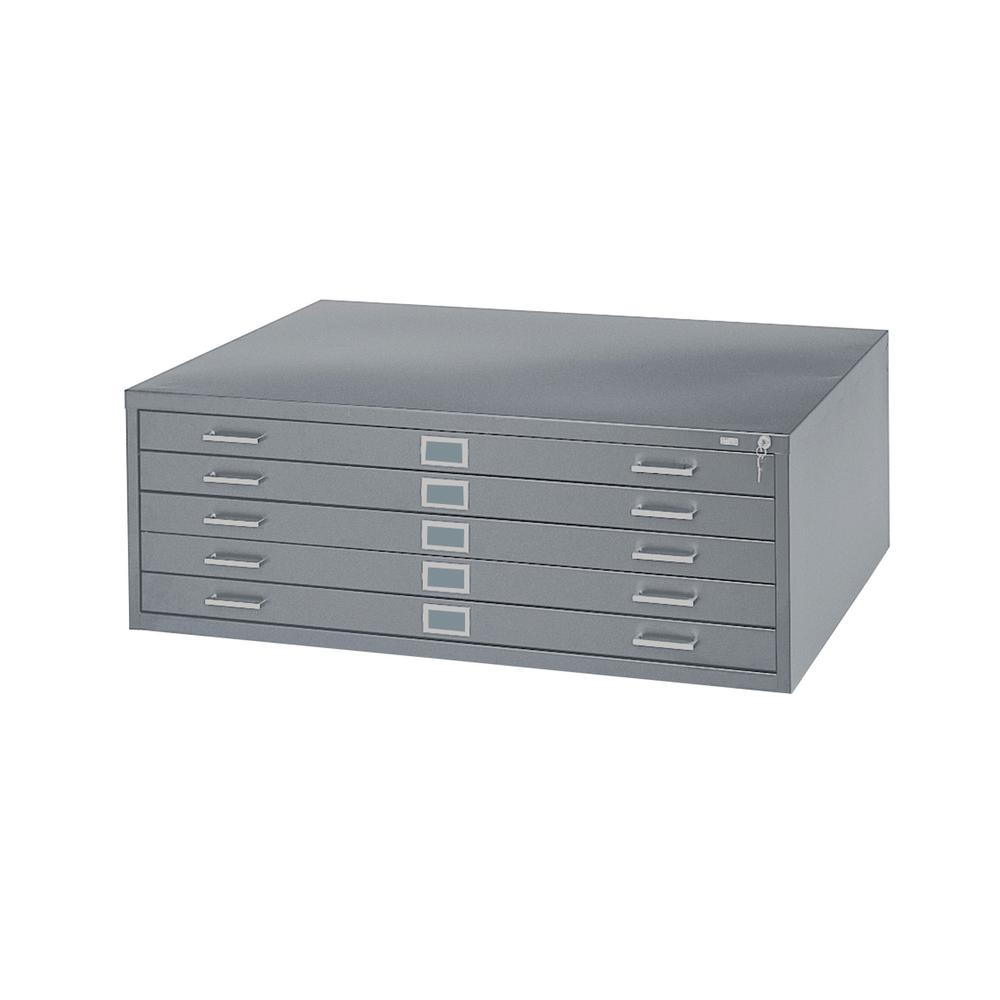 Steel Flat File & Base - 40.5" x 29.5" x 16.5" - 5 Drawers - Stackable - Gray - Powder Coated - Recycled