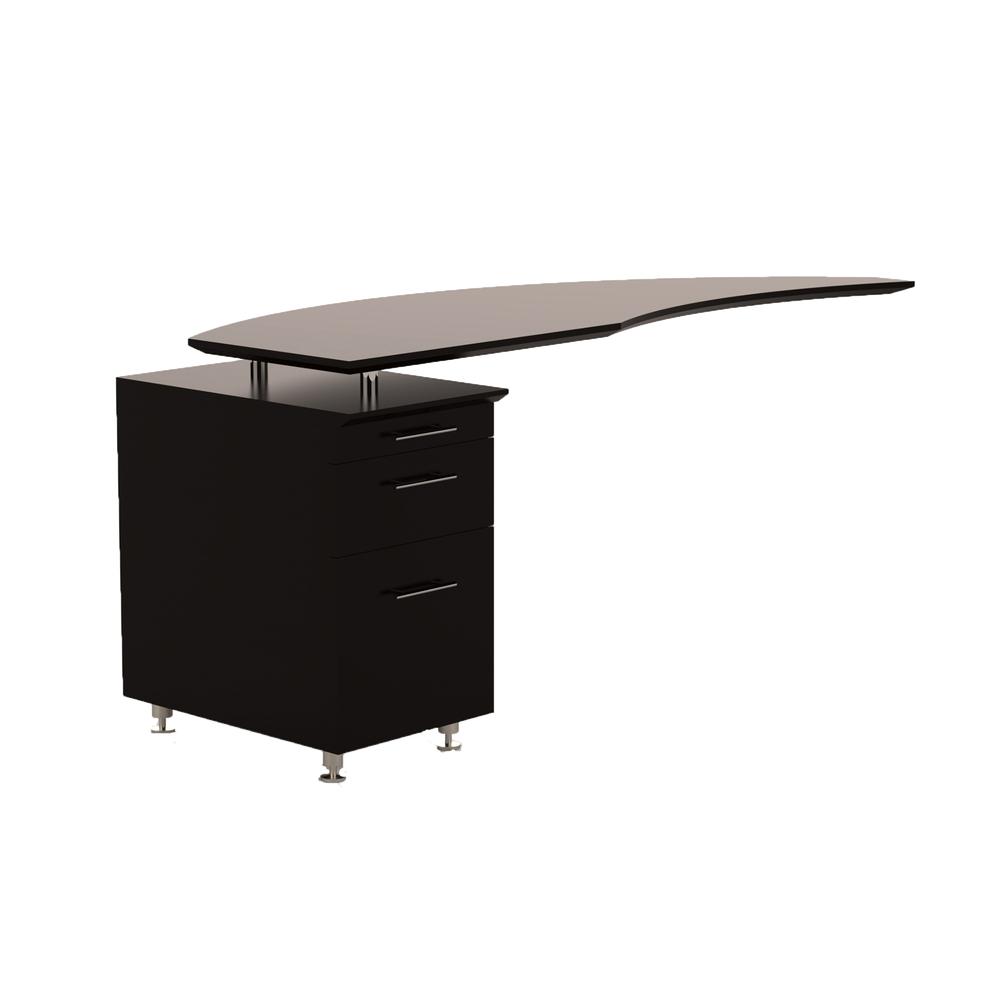 Curved Desk Return with Pencil-Box-File Pedestal (Left) - Mocha