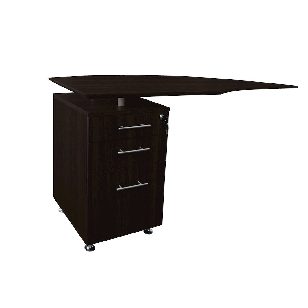 This is the image of Curved Desk Return with Pencil-Box-File Pedestal (Left) - Mocha