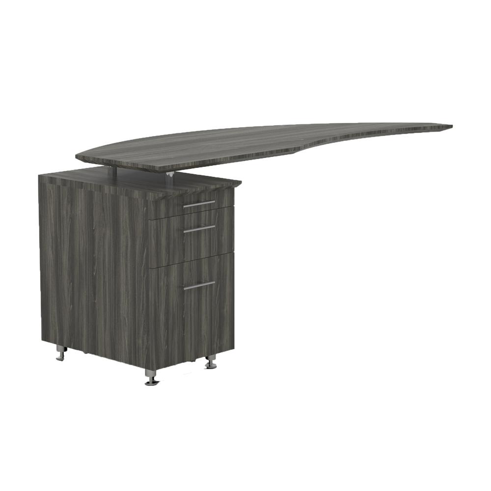 Curved Desk Return with Pencil-Box-File Pedestal (Left), Gray Steel