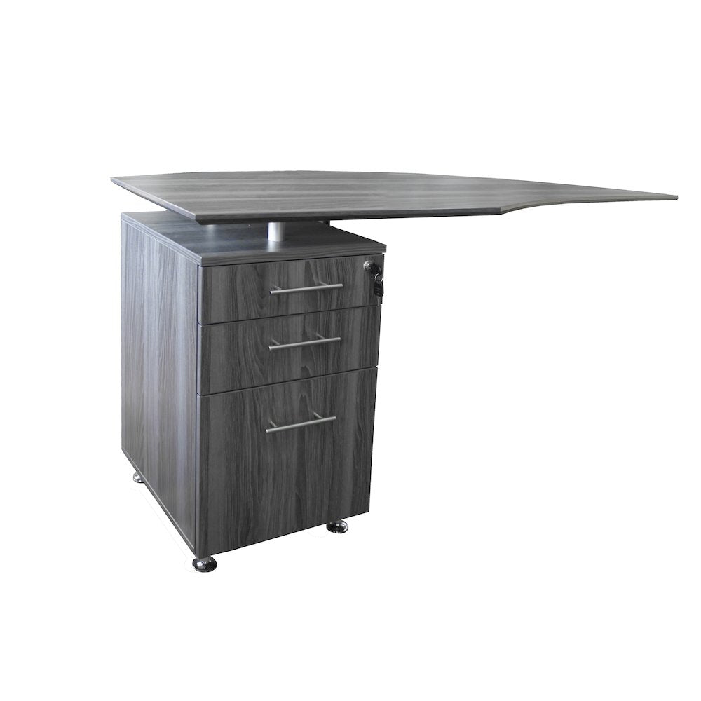 This is the image of Curved Desk Return with Pencil-Box-File Pedestal (Left), Gray Steel