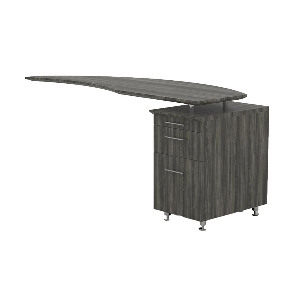 Curved Desk Return with Pencil-Box-File Pedestal (Right) - Gray Steel