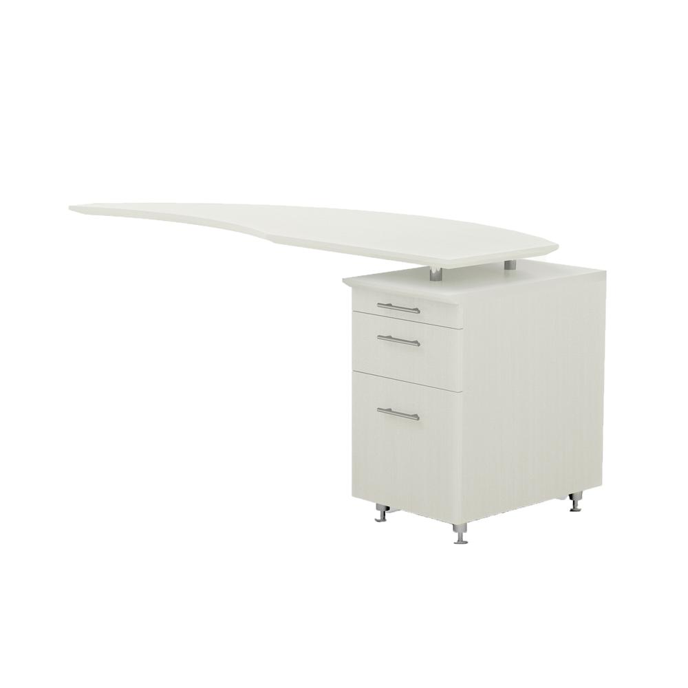 Curved Desk Return with Pencil-Box-File Pedestal (Right), Textured Sea Salt