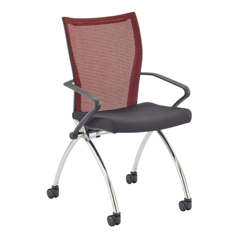 Valore Tsh1 High Back Chair With Arms - Fabric Red Seat - Chrome Black Frame - 23" X 24" X 36.5" Overall Dimension