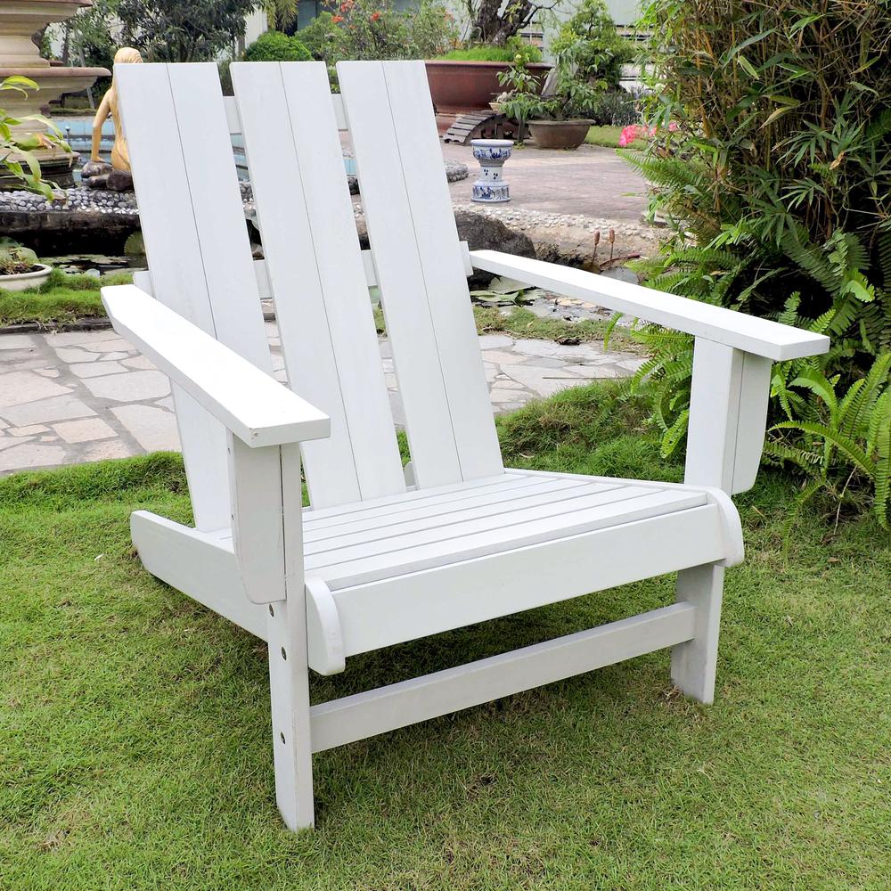 Image of Acacia Large Square Back Adirondack Chair With Antique White Finish