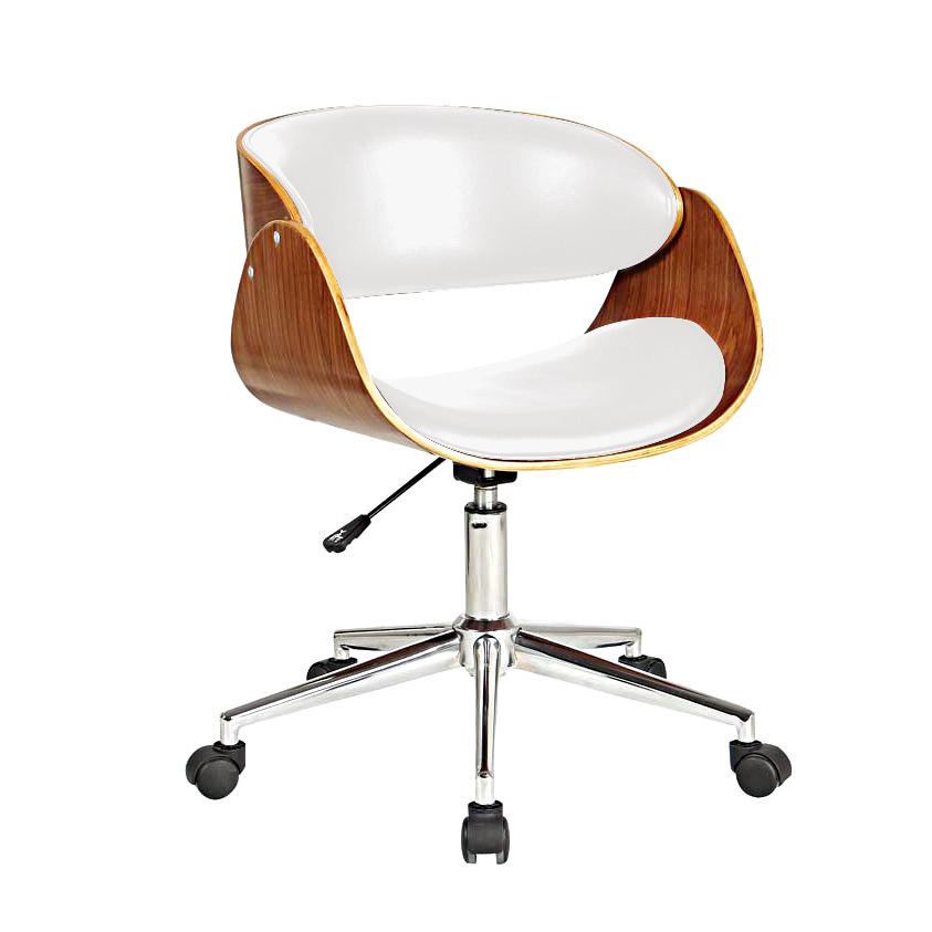Image of Office Chair With Plywood Frame And White Pu Cushion