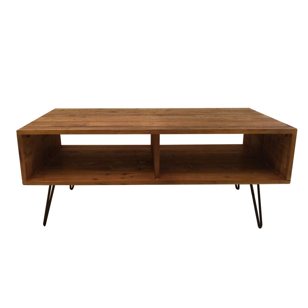 Image of Wood Top Cocktail Table W/ Metal Hair Pin Feet