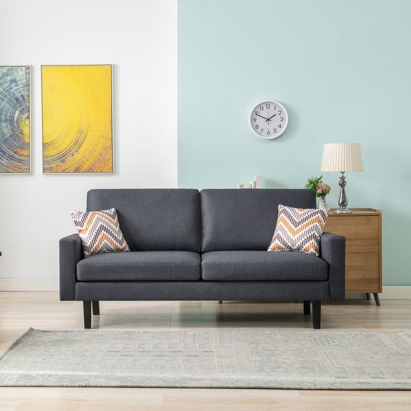 Image of Bahamas Dark Gray Linen Sofa With 2 Throw Pillows