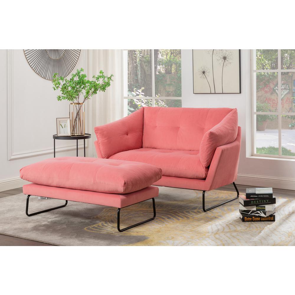 Image of Karla Pink Velvet Contemporary Loveseat And Ottoman