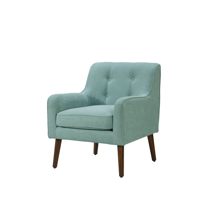 Image of Ryder Mid Century Modern Aquamarine Teal Woven Fabric Tufted Armchair