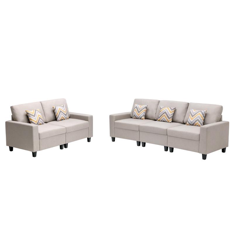 Nolan Beige Linen Fabric Sofa And Loveseat Living Room Set With Pillows And Interchangeable Legs