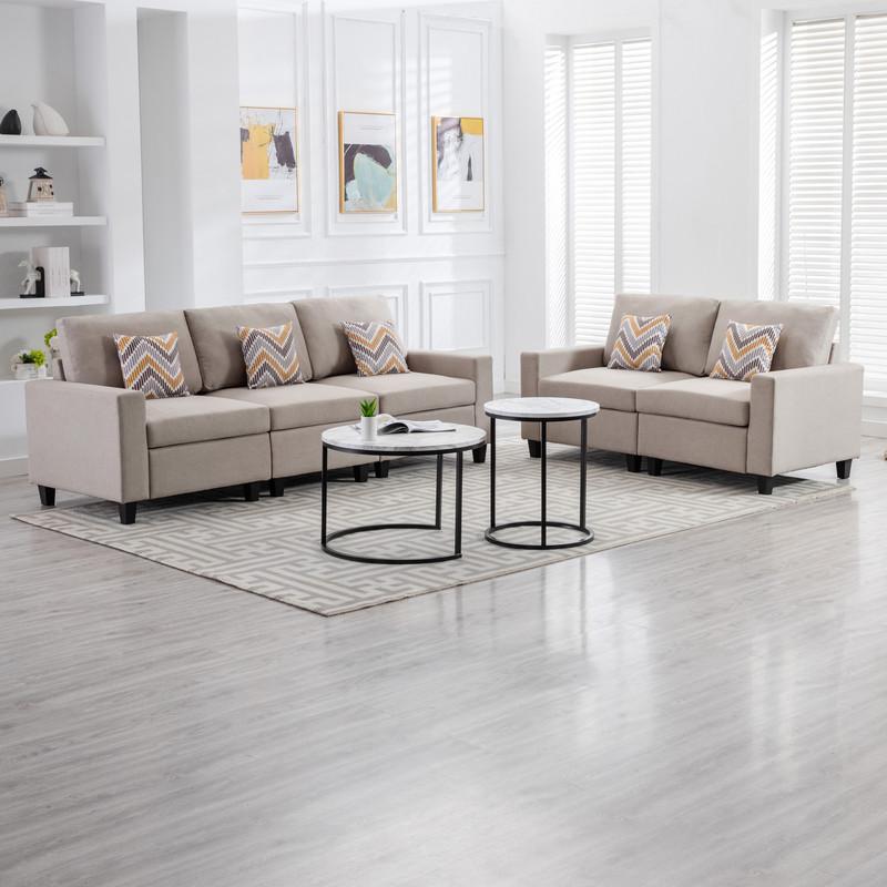 Nolan Beige Linen Fabric Sofa And Loveseat Living Room Set With Pillows And Interchangeable Legs