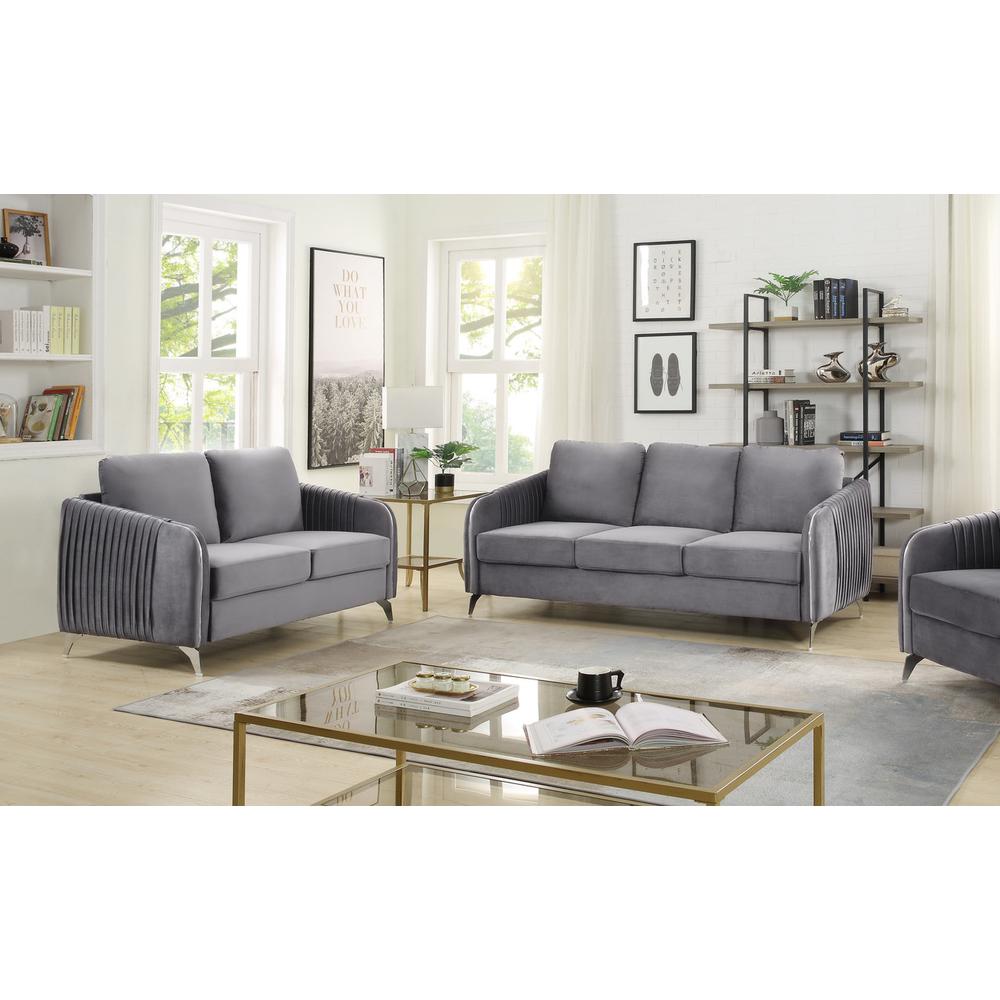 Image of Hathaway Gray Velvet Fabric Sofa Loveseat Living Room Set