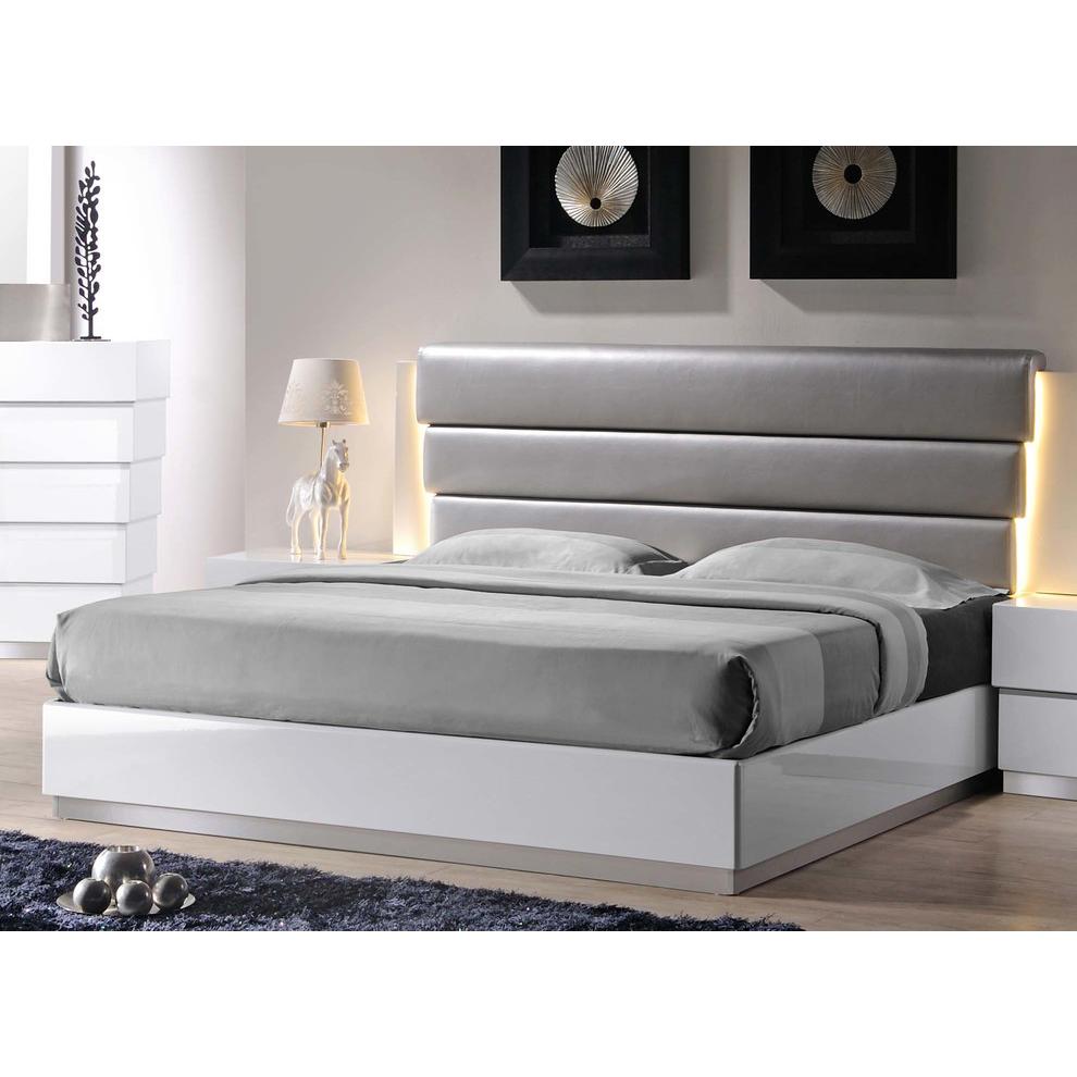 Best Master Florence Faux Leather Cal King Platform Bed In White/Gray