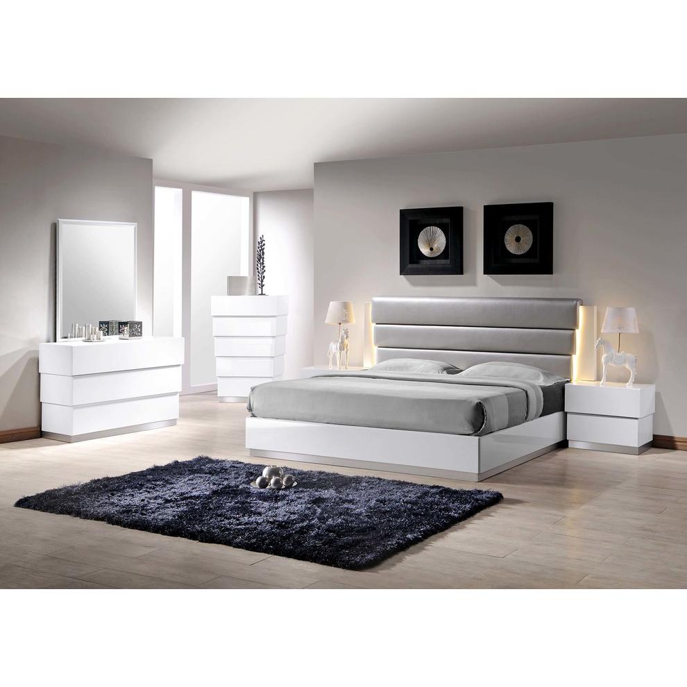 Best Master Florence Faux Leather Cal King Platform Bed In White/Gray