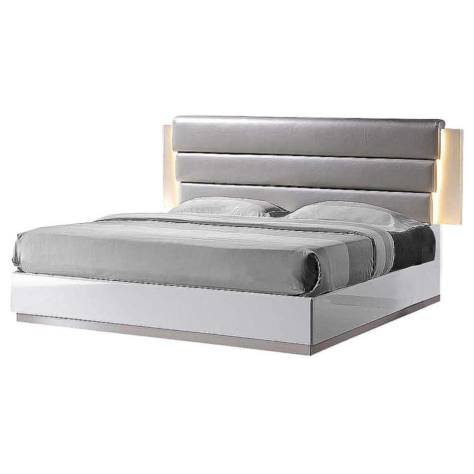 Image of Best Master Florence Faux Leather Queen Platform Bed In White/Gray