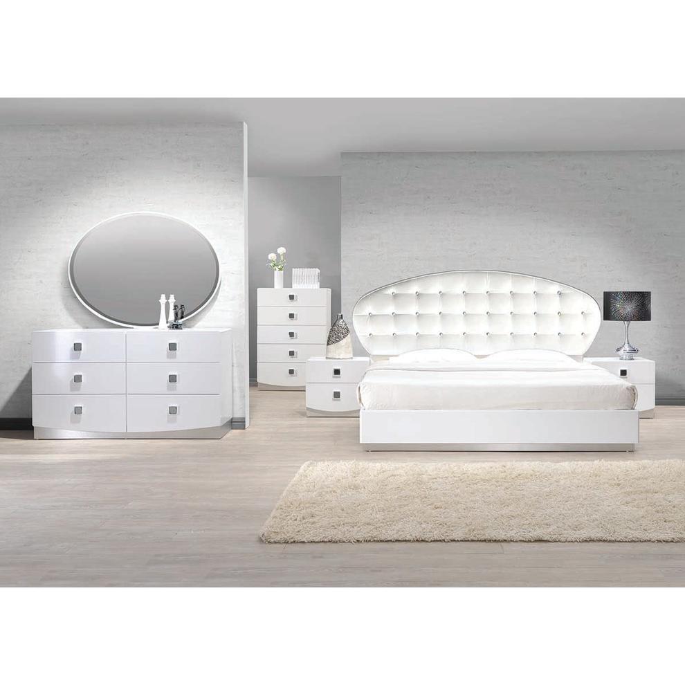 Best Master France Faux Leather California King Platform Bed In White High Gloss