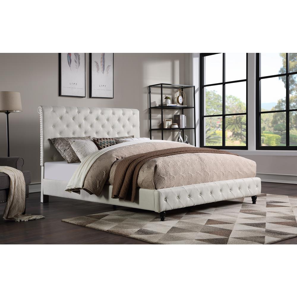 Image of Best Master Furniture Ashley Tufted Transitional Linen Fabric Queen Bed In Beige