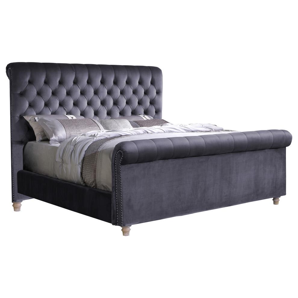Image of Best Master Marseille Fabric Upholstered Tufted Queen Bed In Gray