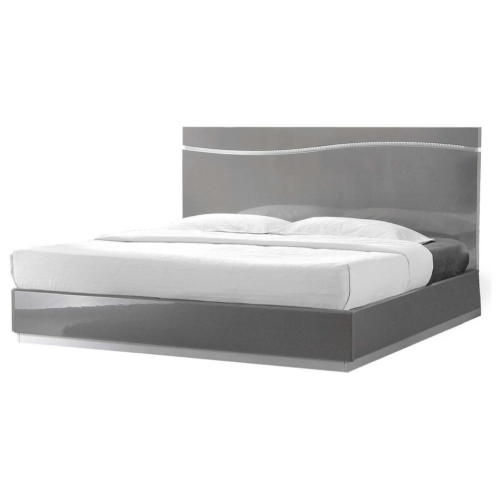 Image of Best Master Leon Poplar Wood Queen Platform Bed In Gray With Silver Base
