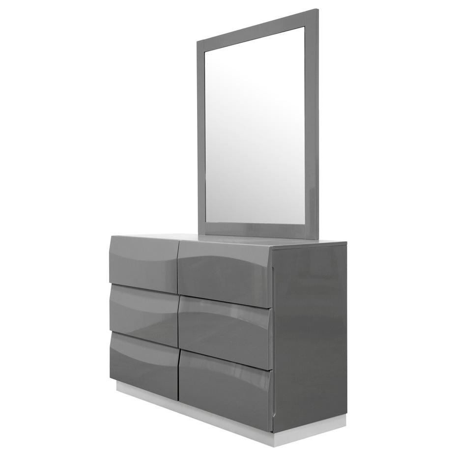 Best Master Leon 2-Piece Poplar Wood Dresser And Mirror Set In Gray High Gloss