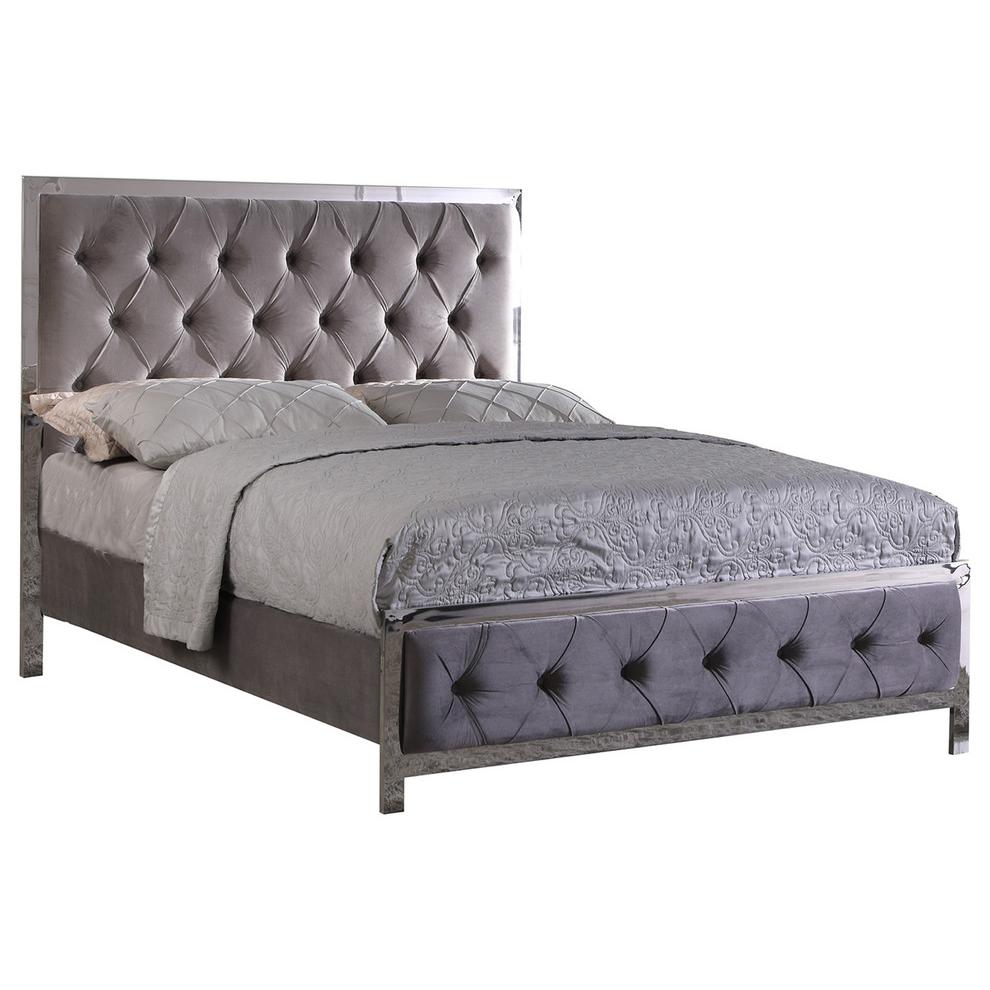 Image of Best Master Emory Fabric Upholstered Tufted California King Panel Bed In Gray