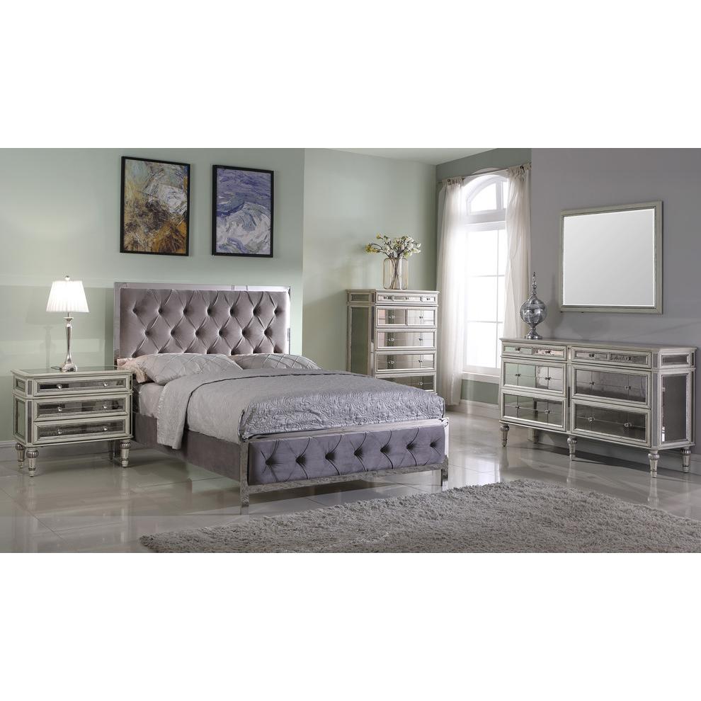 Best Master Emory Fabric Upholstered Tufted California King Panel Bed In Gray