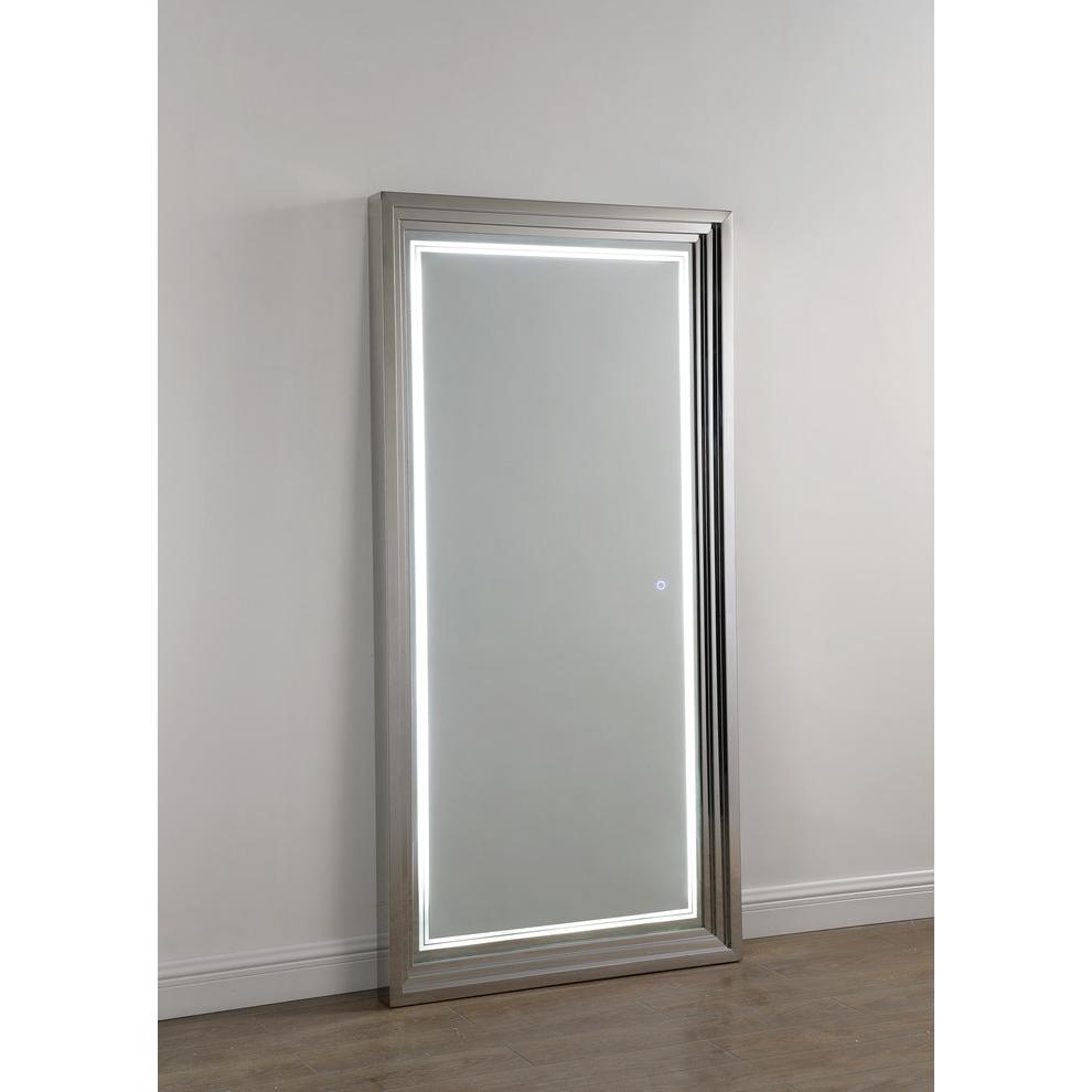 Best Master Stainless Steel Oversized 71" Floor Mirror With Led Light In Silver