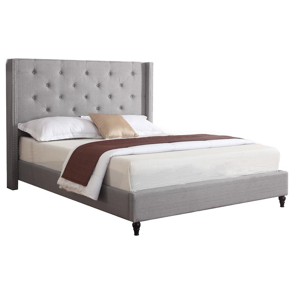 Image of Best Master Valentina Fabric Upholstered Wingback Queen Platform Bed - Gray