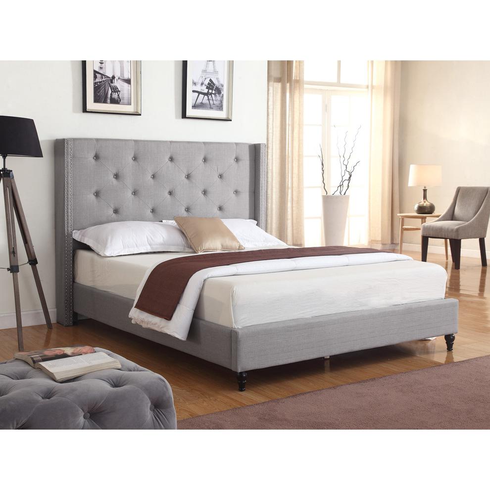 Best Master Valentina Fabric Upholstered Wingback Queen Platform Bed - Gray