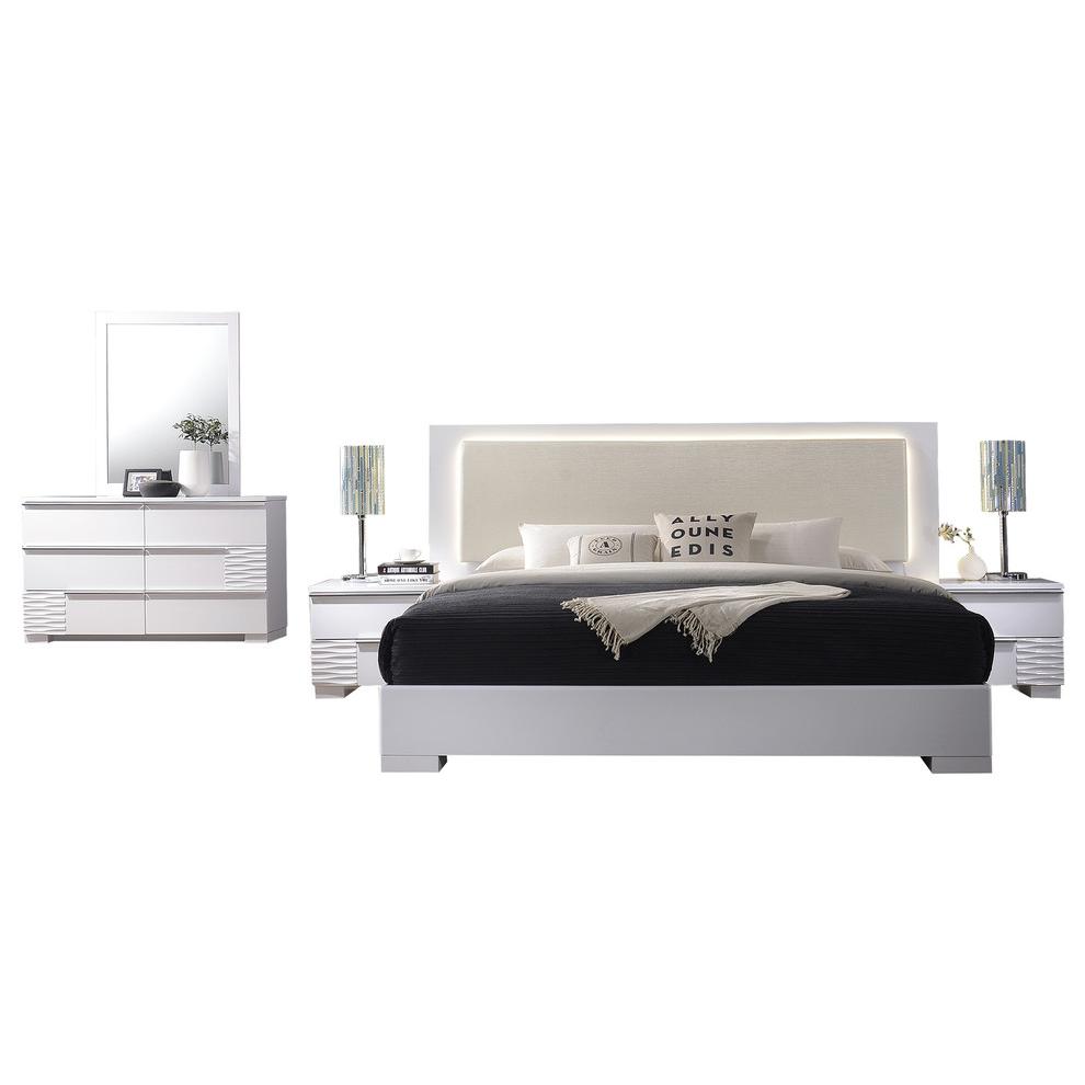Image of Best Master Athens 5-Piece Eastern King Platform Bedroom Set In White Lacquer