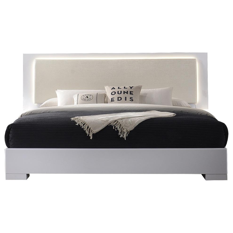 Image of Best Master Athens Queen Platform Bed With Led Lighting In White Lacquer