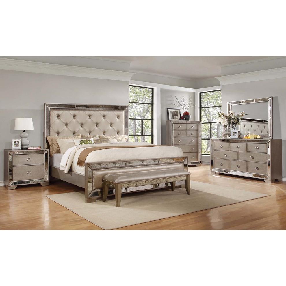 Best Master Ava 5-Piece Solid Wood Queen Bedroom Set In Silver Bronze