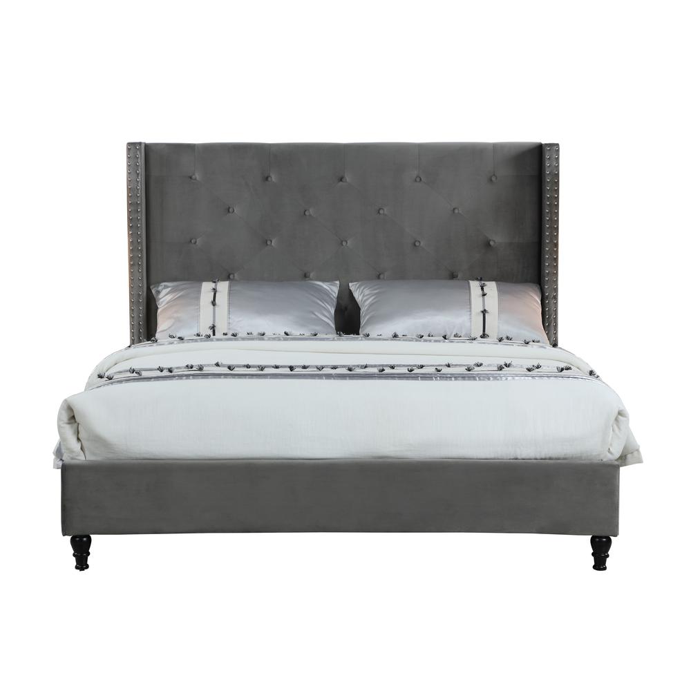 Image of Best Master Furniture Valentina Velvet Wingback Platform Queen Bed In Gray