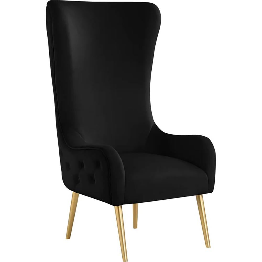 Image of Venetian Black Tufted Velvet High Back Arm Chair