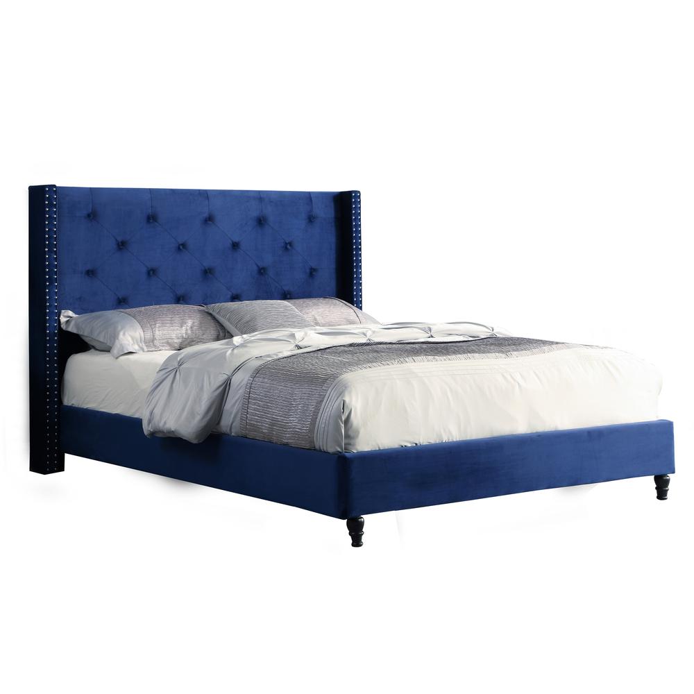 Image of Best Master Furniture Valentina Velvet Wingback Platform King Bed In Blue