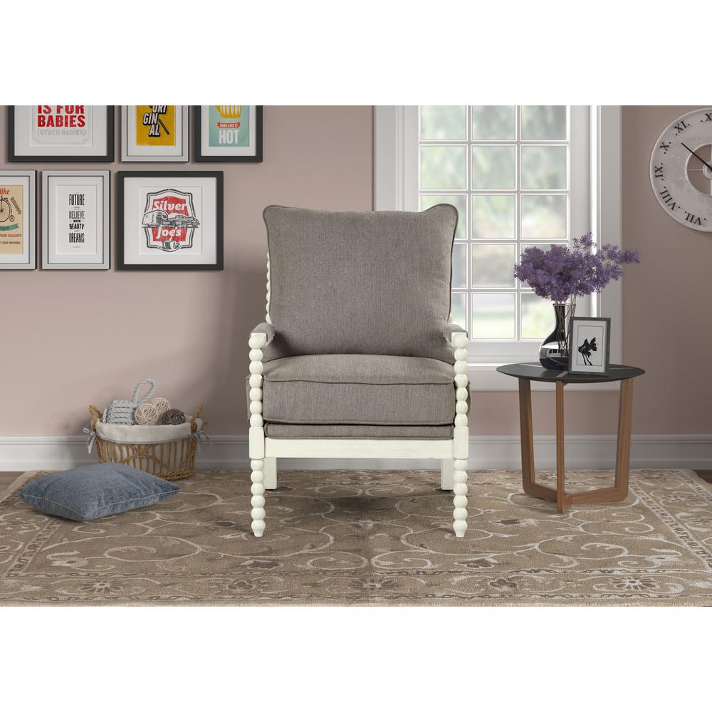 Jewell Fabric Accent Chair Taupe, Off White Frame