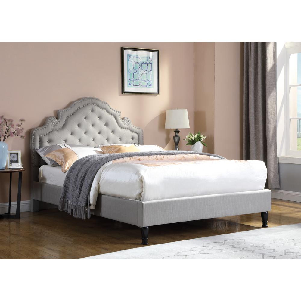 Image of Best Master Furniture Theresa Tufted Linen Fabric California King Bed In Gray