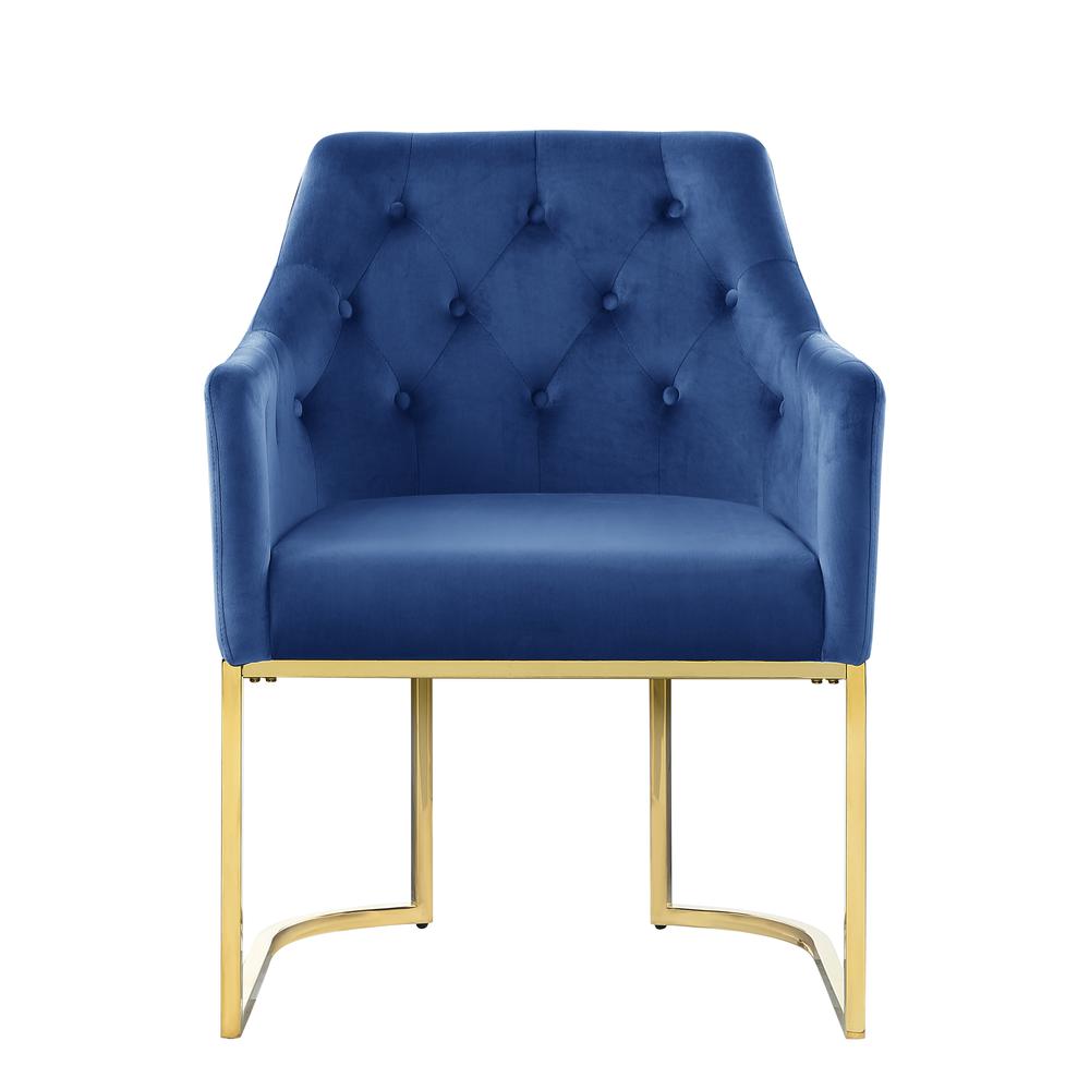 Image of Lana Blue Tufted Velvet Arm Chair In Gold