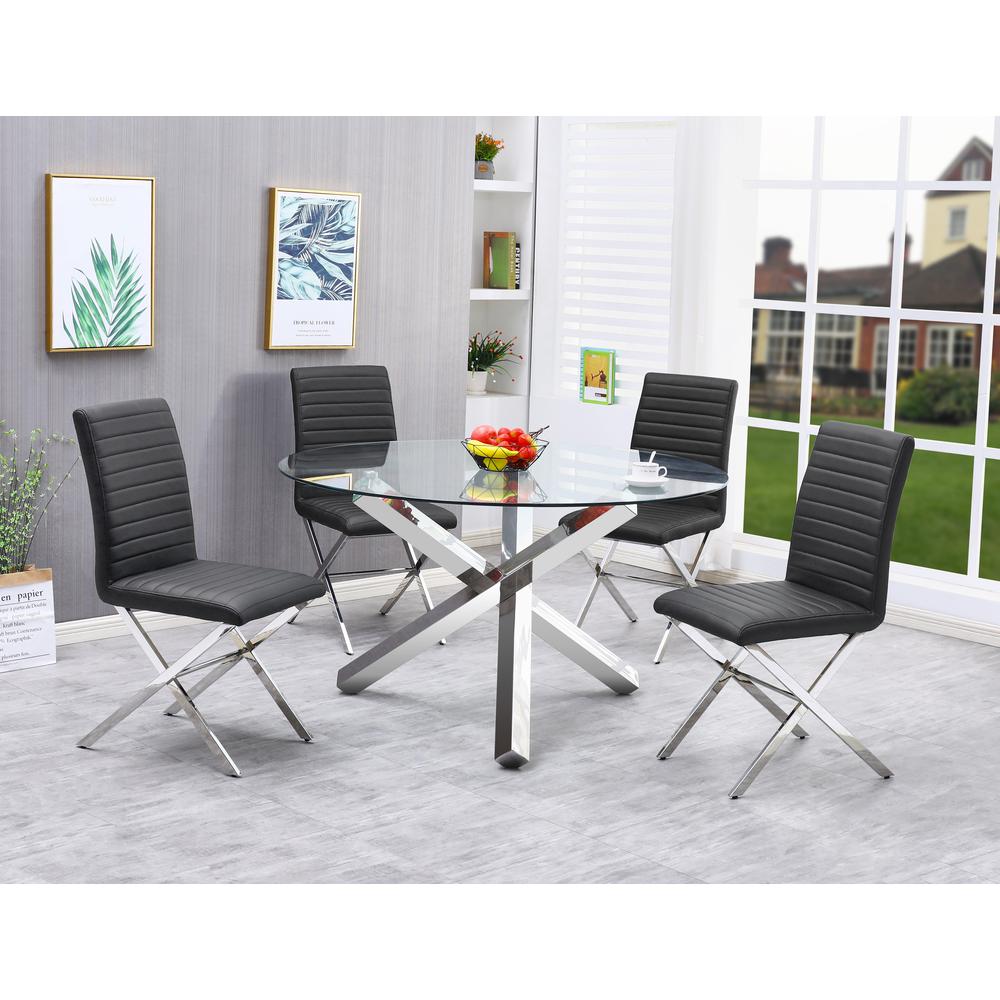 Best Master Furniture Tracy 54" Round Glass Dining Table In Silver