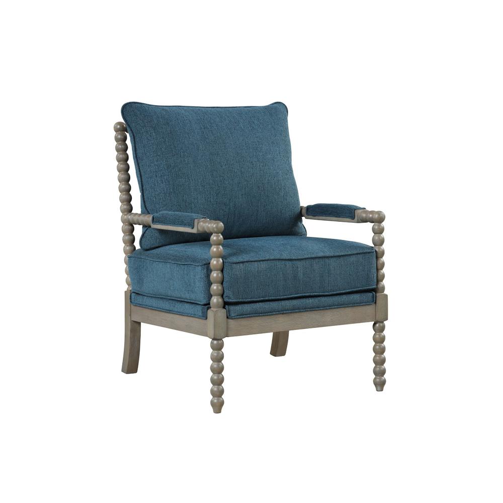 Image of Jewell Fabric Accent Chair Aegean Blue, Antique Grey Frame