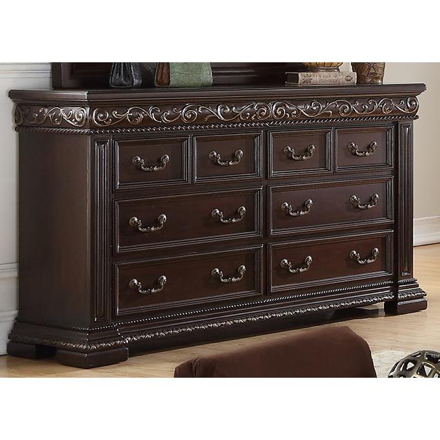 Image of Best Master Furniture Africa 66.5" 8 Drawer Solid Wood Dresser In Dark Cherry