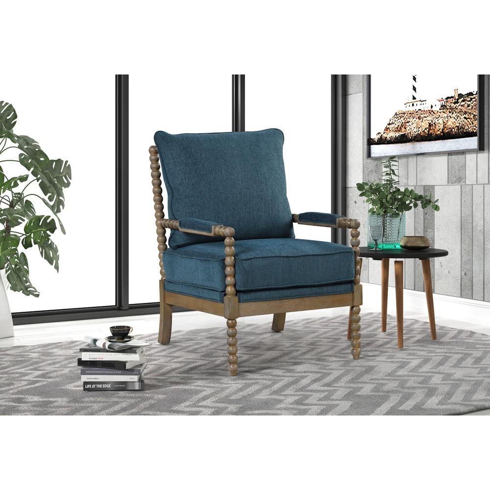 Jewell Fabric Accent Chair Aegean Blue, Antique Grey Frame