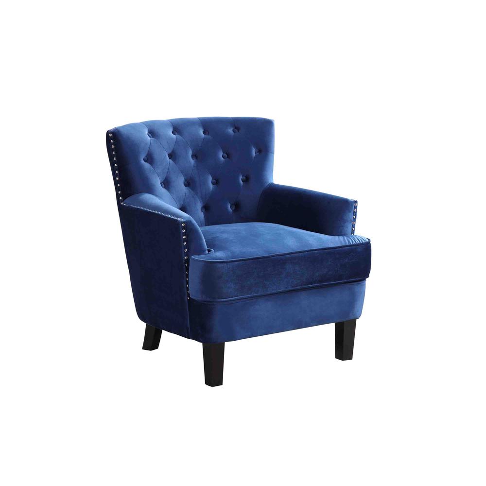 Image of Best Master Furniture Conall 19" Velvet Arm Chair With Nailhead Trim In Blue