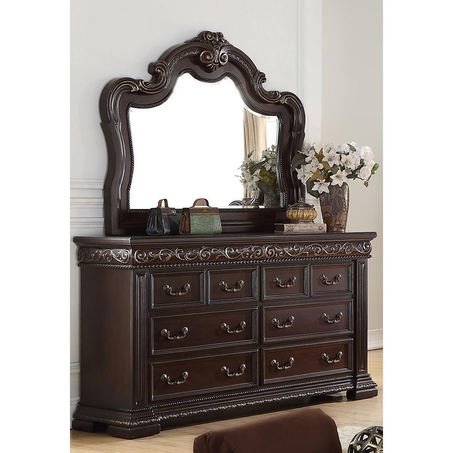 Image of Best Master Furniture Africa 66.5" Solid Wood Dresser And Mirror In Cherry